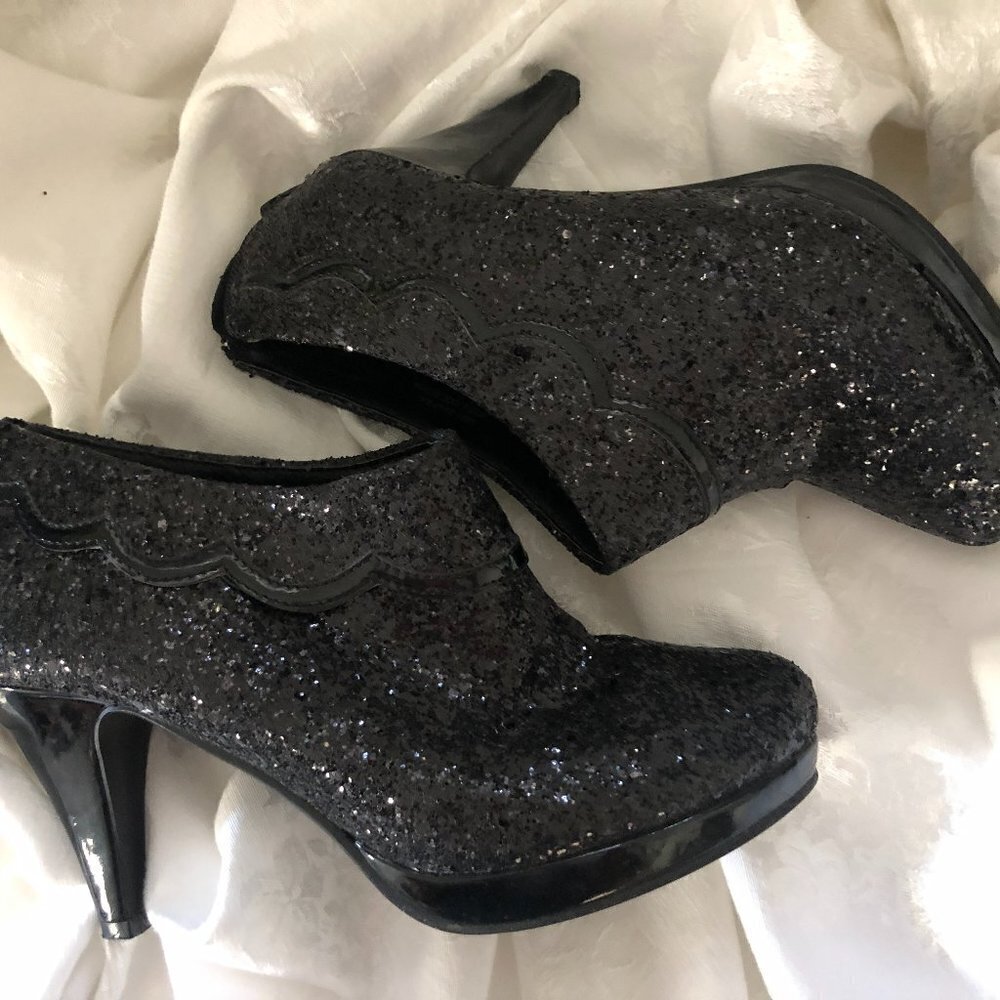 🖤 Stunning Black Sequin Ankle Booties – Wide Fit UK5EEE / US7 🖤